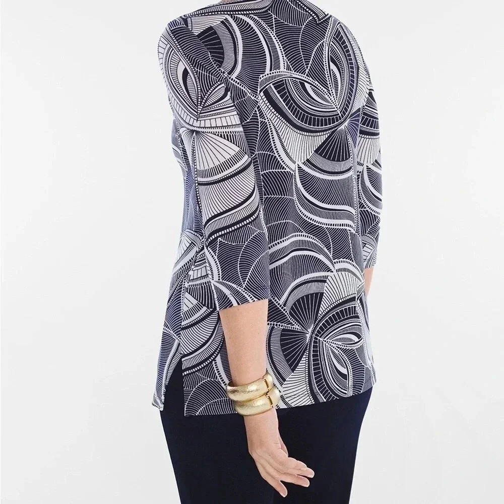 Chico’s Travelers Classic Hardware-Neck Graphic‎ Butterfly Tunic